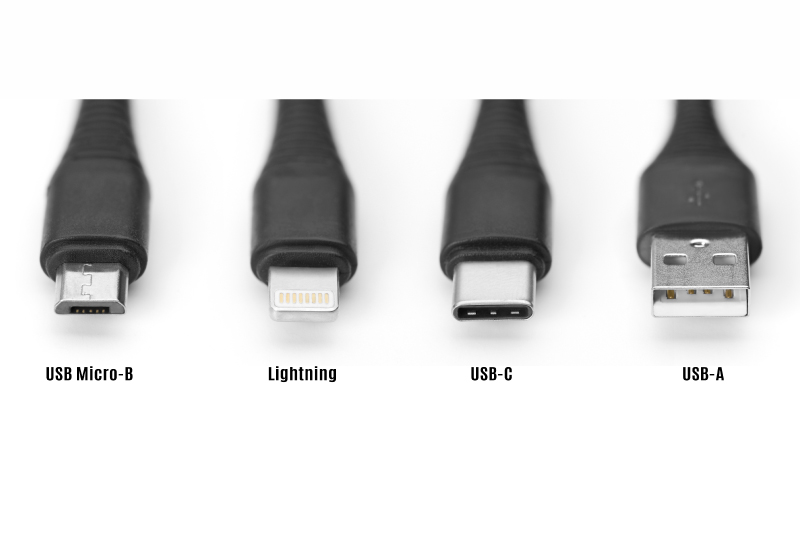 4 USB Types: Micro-B, Lightning, USB-C, USB-A