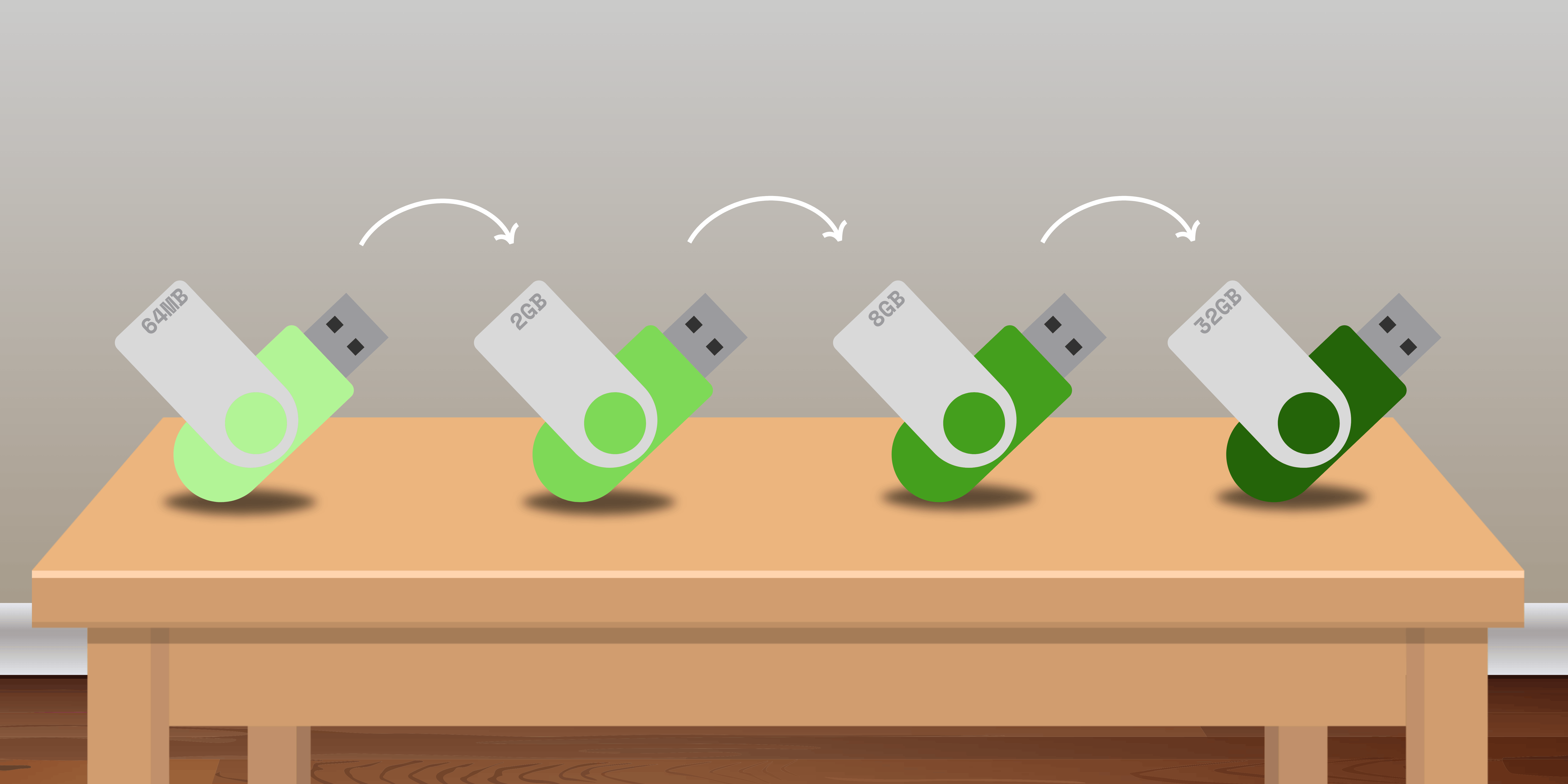 Different USB flash drive sizes illustration